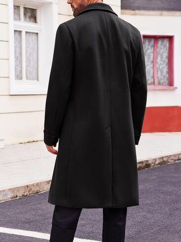 Runcati Mens Trench Coat Notch Lapel Double Breasted Peacoat Wool Blend Casual Long Overcoat in Saudi Arabia