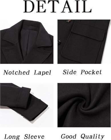 Runcati Mens Trench Coat Notch Lapel Double Breasted Peacoat Wool Blend Casual Long Overcoat in Saudi Arabia