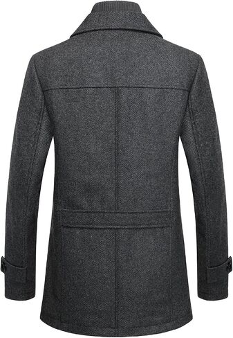 FANARCHER Men's Wool Blend Coats with Detachable Zipper Winter Warm Jakcet Single Breasted Business Windbreaker Pea Coat in Kuwait