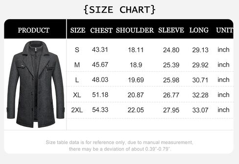 FANARCHER Men's Wool Blend Coats with Detachable Zipper Winter Warm Jakcet Single Breasted Business Windbreaker Pea Coat in Kuwait
