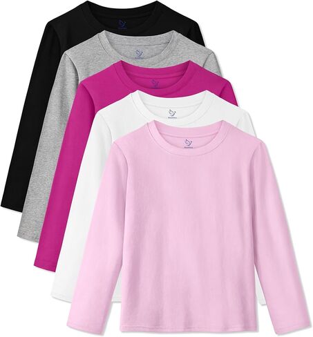 5 Pack Girls Long Sleeve Shirts Cotton T-Shirts Long-Sleeve Tagless Layering Tees for Youth Teen Girls 5-18 Years in Saudi Arabia