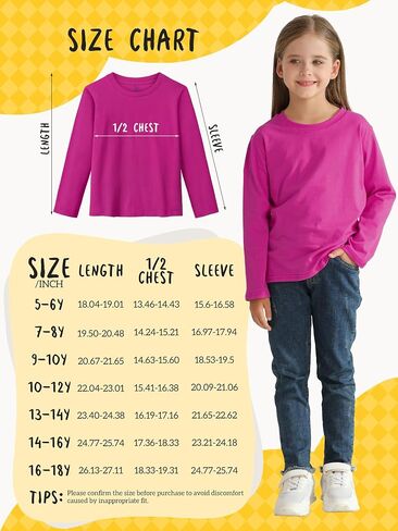5 Pack Girls Long Sleeve Shirts Cotton T-Shirts Long-Sleeve Tagless Layering Tees for Youth Teen Girls 5-18 Years in Saudi Arabia