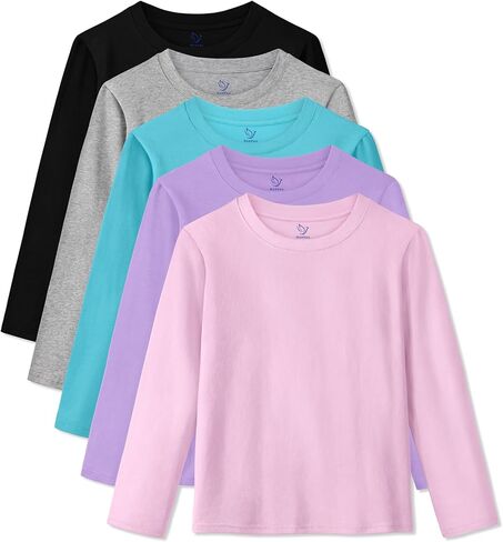5 Pack Girls Long Sleeve Shirts Cotton T-Shirts Long-Sleeve Tagless Layering Tees for Youth Teen Girls 5-18 Years in Saudi Arabia