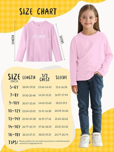 5 Pack Girls Long Sleeve Shirts Cotton T-Shirts Long-Sleeve Tagless Layering Tees for Youth Teen Girls 5-18 Years in Saudi Arabia