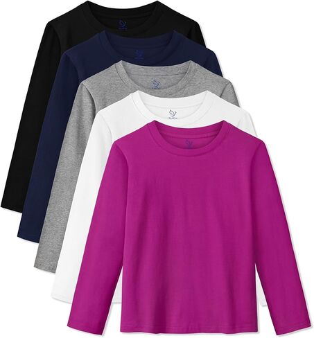 5 Pack Girls Long Sleeve Shirts Cotton T-Shirts Long-Sleeve Tagless Layering Tees for Youth Teen Girls 5-18 Years in Kuwait