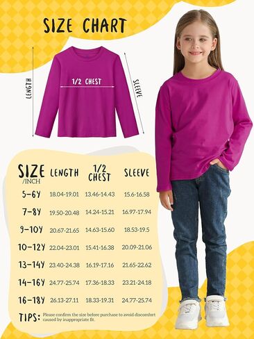 5 Pack Girls Long Sleeve Shirts Cotton T-Shirts Long-Sleeve Tagless Layering Tees for Youth Teen Girls 5-18 Years in Kuwait
