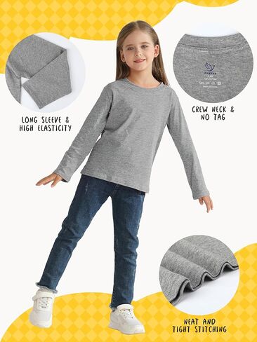 5 Pack Girls Long Sleeve Shirts Cotton T-Shirts Long-Sleeve Tagless Layering Tees for Youth Teen Girls 5-18 Years in Kuwait