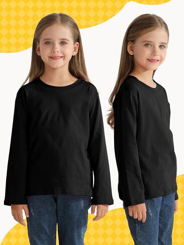 5 Pack Girls Long Sleeve Shirts Cotton T-Shirts Long-Sleeve Tagless Layering Tees for Youth Teen Girls 5-18 Years in Kuwait