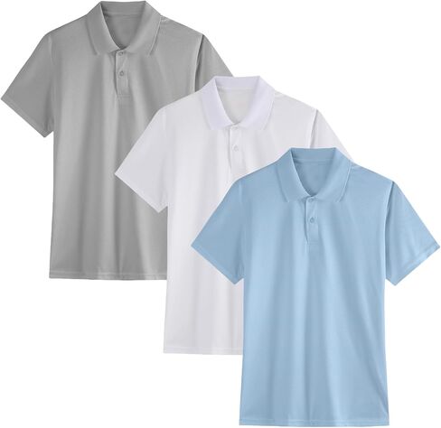 3 Pack Boys Youth Kids Polo Shirt Mesh Athletic Dry-Fit Short Sleeve Golf Shirt Moisture Wicking Active Tops(Age 5-16) in Saudi Arabia