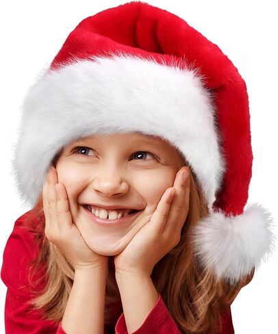 Kids Santa Hat, Christmas Hats Holiday for Boy Girls, Unisex Deluxe Comfort Extra Thicken Faux Fur Classic Child Xmas Hat for New Year Festive Party Headwear, Red in Saudi Arabia