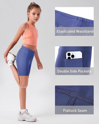 Roadbox Girls Volleyball Spandex Shorts, Youth Biker Shorts with Pockets Athletic Compression Short for Yoga Gymnastics Dance in Kuwait