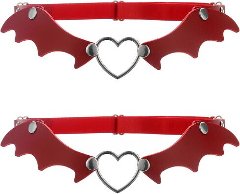 2Pcs Adjustable Heart Leg Garter with Bat Wing, Elastic Thigh Garters Belt for Women Parties, Black or Red in Saudi Arabia