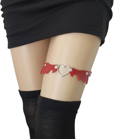 2Pcs Adjustable Heart Leg Garter with Bat Wing, Elastic Thigh Garters Belt for Women Parties, Black or Red in Saudi Arabia