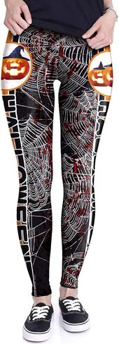 Sister Amy Women's Halloween Pumpkin Skulls Printed Ankle Elastic Tights Legging Halloween in Kuwait