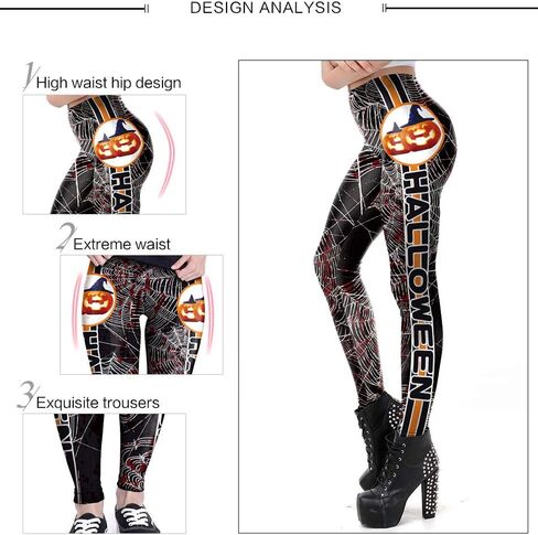 Sister Amy Women's Halloween Pumpkin Skulls Printed Ankle Elastic Tights Legging Halloween in Kuwait