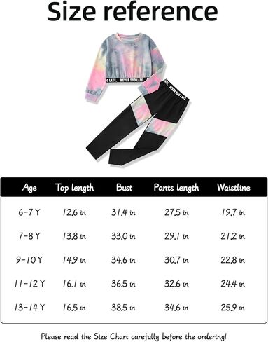 الفتيات الملابس التعادل صبغ طويلة الأكمام البلوز بارد المرقعة Sweatpants 2 قطعة مجموعة ملابس الفتيات حجم 6-14 سنة in Saudi Arabia