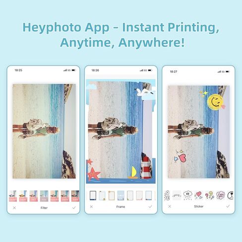 طابعة صور صغيرة HPRT MT53 - طابعة ملصقات بلوتوث لاسلكية محمولة، صور خلفية لاصقة مقاس 2x3 بوصة، طابعة محمولة فورية للصور الملونة لأجهزة iPhone وAndroid in Kuwait