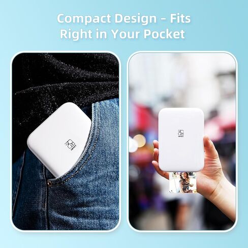 طابعة صور صغيرة HPRT MT53 - طابعة ملصقات بلوتوث لاسلكية محمولة، صور خلفية لاصقة مقاس 2x3 بوصة، طابعة محمولة فورية للصور الملونة لأجهزة iPhone وAndroid in Kuwait