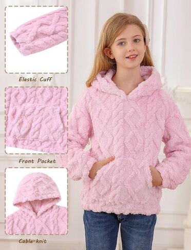 TUONROAD Girls Fuzzy Fleece Hoodies Cable Knit Warm Sherpa Pullover Sweatshirt with Pockets 6-13 Years in Saudi Arabia