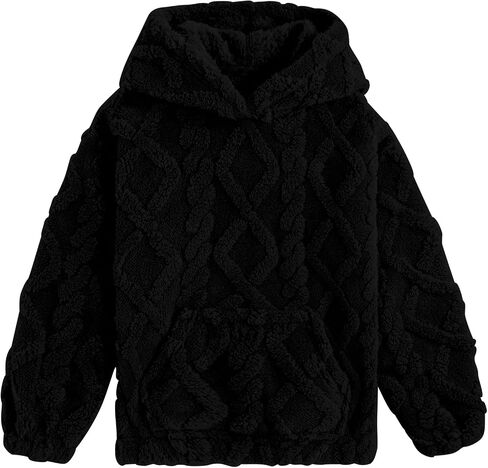 TUONROAD Girls Fuzzy Fleece Hoodies Cable Knit Warm Sherpa Pullover Sweatshirt with Pockets 6-13 Years in Saudi Arabia
