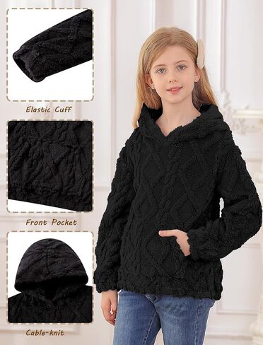 TUONROAD Girls Fuzzy Fleece Hoodies Cable Knit Warm Sherpa Pullover Sweatshirt with Pockets 6-13 Years in Saudi Arabia