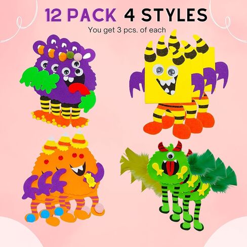 4E's Novelty Halloween Crafts for Kids (12 Pack) Silly Monsters Foam Magnet Fall Crafts for Kids Bulk, Halloween Party Activities for Kids Ages 3-5, 4-8 in Saudi Arabia