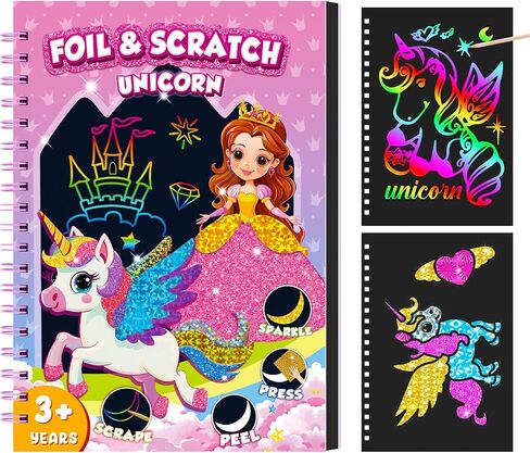 homicozy Art & Craft Activity for Kids: Foil Fun Unicorns and Princess & Scratch Art Book 2-in-1,No Mess Art Crafts for Girls,DIY Creative Activity Kit,Gifts for Girls Ages 4,5,6,7,8,9, Travel Toys in Saudi Arabia
