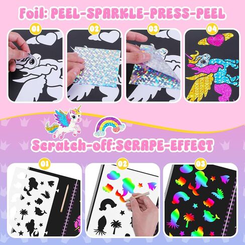 homicozy Art & Craft Activity for Kids: Foil Fun Unicorns and Princess & Scratch Art Book 2-in-1,No Mess Art Crafts for Girls,DIY Creative Activity Kit,Gifts for Girls Ages 4,5,6,7,8,9, Travel Toys in Saudi Arabia