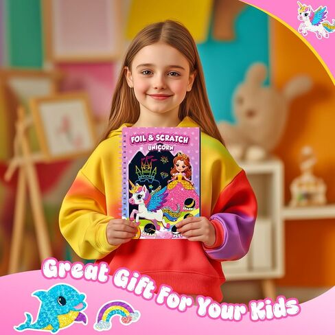 homicozy Art & Craft Activity for Kids: Foil Fun Unicorns and Princess & Scratch Art Book 2-in-1,No Mess Art Crafts for Girls,DIY Creative Activity Kit,Gifts for Girls Ages 4,5,6,7,8,9, Travel Toys in Saudi Arabia