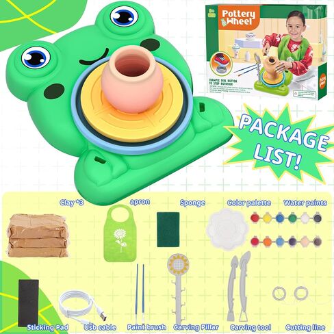 Pottery Wheel for Kids - Complete Pottery Painting Kit Arts and Crafts for Kids Ages 8-12 with 1.65lb Air Dry Clay Art Supplies for Kids Toys Girls Boy Birthday Gift for 6 7 8 9 10 11 12+ in Kuwait