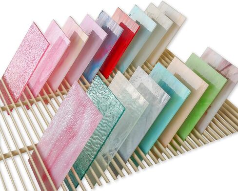 REANICE 17 Sheets Stained Glass Pack,6" X 4" Cathedral Glass, Art Glass,Iridescent Glass Sheets for DIY Home(Colorful) in Saudi Arabia