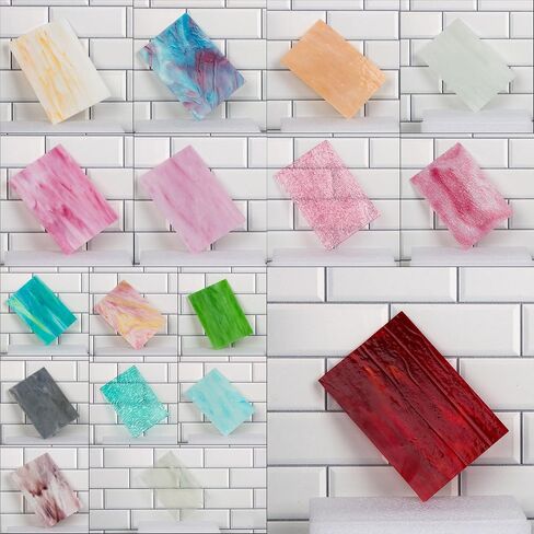 REANICE 17 Sheets Stained Glass Pack,6" X 4" Cathedral Glass, Art Glass,Iridescent Glass Sheets for DIY Home(Colorful) in Saudi Arabia