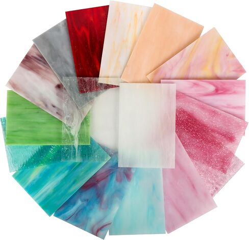 REANICE 17 Sheets Stained Glass Pack,6" X 4" Cathedral Glass, Art Glass,Iridescent Glass Sheets for DIY Home(Colorful) in Saudi Arabia