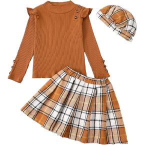Little Girls Clothes Winter Fall Outfit Casual Long Sleeve Dress Ruffle Shirt Girl Plaid Skirt Set Cute Dresses for Kids in Kuwait