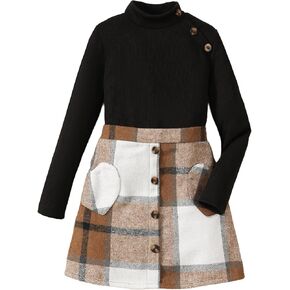 Cute Clothes for Girls Fall Winter Kids 2 Piece Outfits Sweater Plaid Skirt Tween Girls Clothing Dresses Set 8-12