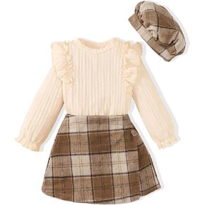 Toddler Girl Clothes Outfit Shirt Top Plaid Mini Skirt Outfits Set Little Girl Dresses Kids Clothes for Girls 18M-8T