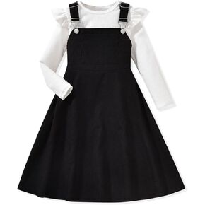 HIHA Little Girls Corduroy Overall Dress Adjustable Strap Suspender Dress Set