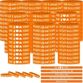 200 Pcs Against Bullying Silicone Bracelet Against Bullying Wristbands Silicone Wristbands Bracelets Bulk Silicone Bands for Anti Bullying Awareness Fundraising, 5 Styles