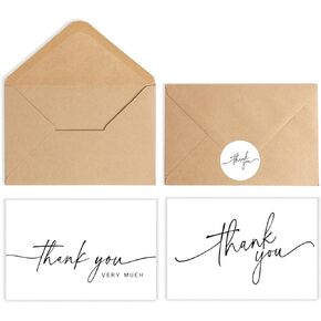 52-pack Thank You Cards Bulk with Kraft Envelopes & Matching Stickers, 3.5x5 Inches, Minimalist Design | Perfect for Business, Weddings, Baby & Bridal Showers, Graduations & Funerals.