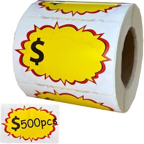 FuraHa Garage Sale Stickers, 500 Pcs Yard Sale Price Stickers with Large Blank Space to Write Pricing(2""x3""), Self-Adhesive Rummage Sale Stickers for Flea Markets, Yards Sales and Estate Sales