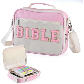 ZNMSZTE Bible Cover Case for Women, Large Bible Case With Shoulder Strap Pen Slots and Zippered Pocket, Bible Bag for Women, Bible Study Supplies, Bible Case for Church, Pretty as Well as Feminine