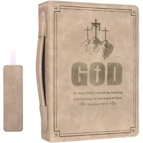 Leather Bible Cover with Soft Handle, Large Bible Book Carrying Case Cover(with Exquisite Bookmark), Church Bible Bag As Gift for Women, Man, Girls, Boy (Pink Print)