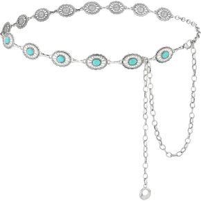 AWAYTR Western Turquoise Belt for Women - Cowgirl Concho Chain Belts for Jeans Dresses Country Concert Outfit