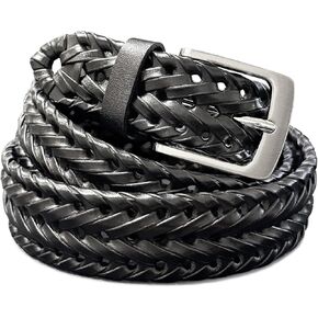 Braided Belt Genuine Leather Woven Casual Dress Belt 1-3/8"(35mm) Wide