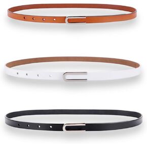 Women's Belt Fashion Skinny Slim Soft Genuine Leather Belts Waistband Thin Waist Belt Silver Chrome Color Alloy Buckle