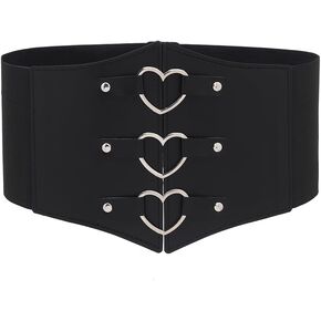 Urieo Elastic Heart Corset Belt Stretchy Tied Black Waspie Belts Wide Halloween Party Dress Cincher Waist Belt for Women