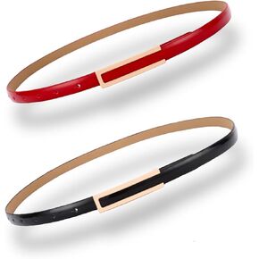 Women's Belt Fashion Elegant Dress Skinny Patent Leather Belts Waistband Thin Waist Belt Alloy Gold Buckle