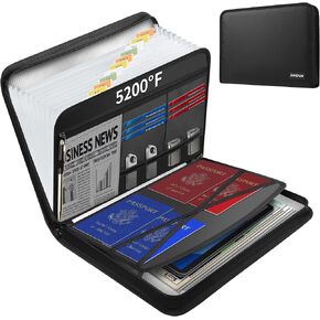 JUNDUN 5200℉ Fireproof Document Organizer, Multi-Pockets Accordion File Organizer with Zipper & Labels, Upgraded Heat Insulated 13 Pockets Expanding File Folder for Letter A4 Files and More
