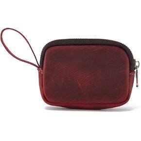 1Pcs Coin Purse Pouch For Men, Small Medieval Leather Coin Pouch With Zipper, Coin Organizer, Change Holder, Keychain Coin Purse for Men & Women (Red)