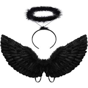 Angel costume Wings and Halo Adult Angel costumes Wings for Kids Party Children's Boys Girls Halloween (Black)